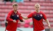 31 May 2024; Alex Nolan, left, and Tom Grivosti of St Patrick's Athletic before the SSE Airtricity Men's Premier Division match between St Patrick's Athletic and Galway United at Richmond Park in Dublin. Photo by Stephen Marken/Sportsfile