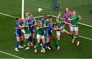 31 May 2024; Megan Connolly of Republic of Ireland heads clear during the 2025 UEFA Women's European Championship qualifying match between Republic of Ireland and Sweden at Aviva Stadium in Dublin. Photo by Seb Daly/Sportsfile