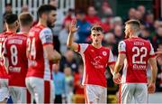 31 May 2024; Mason Melia of St Patrick's Athletic celebrates after scoring his side's first goal during the SSE Airtricity Men's Premier Division match between St Patrick's Athletic and Galway United at Richmond Park in Dublin. Photo by Stephen Marken/Sportsfile