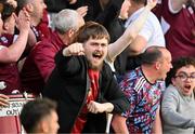 31 May 2024; Galway United supporters celebrate their side's first goal scored by Francely Lomboto during the SSE Airtricity Men's Premier Division match between St Patrick's Athletic and Galway United at Richmond Park in Dublin. Photo by Stephen Marken/Sportsfile