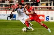 31 May 2024; Liam Burt of Shelbourne in action against Stefan Radosavljevic of Sligo Rovers during the SSE Airtricity Men's Premier Division match between Shelbourne and Sligo Rovers at Tolka Park in Dublin. Photo by Tom Beary/Sportsfile