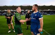 31 May 2024; Ed Byrne of Leinster and David Hawkshaw of Connacht embrace after the United Rugby Championship match between Leinster and Connacht at the RDS Arena in Dublin. Photo by Harry Murphy/Sportsfile