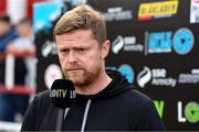 31 May 2024; Shelbourne manager Damien Duff is interviewed by LOITV before the SSE Airtricity Men's Premier Division match between Shelbourne and Sligo Rovers at Tolka Park in Dublin. Photo by Tom Beary/Sportsfile