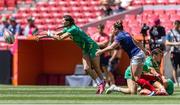 1 June 2024; Amee-Leigh Murphy of Ireland passes the ball during the HSBC Women's SVNS 2024 Grand Finals Pool B match between Ireland and France at Civitas Metropolitano Stadium in Madrid, Spain. Photo by Juan Gasparini/Sportsfile