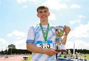 1 June 2024; Michael Kent of Good Counsel College New Ross, Wexford, with his medal and cup after winning the inter boys pole vault with a new championship record of 4.55m during day two of the 123.ie All-Ireland Schools’ Track and Field Championships at Tullamore Harriers Athletics Club in Offaly. Photo by Sam Barnes/Sportsfile