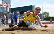 1 June 2024; Conor McDonagh of St. Attractas CS Tubbercurry, Sligo, competes in the inter boys long jump during day two of the 123.ie All-Ireland Schools’ Track and Field Championships at Tullamore Harriers Athletics Club in Offaly. Photo by Sam Barnes/Sportsfile