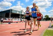 1 June 2024; Olivia  Morgan of Rathmore Belfast, leads the field in the u16 girls mile, ahead of Katie Keown  of Our Lady + St Patricks Knock, left, and Rachel O'Flynn of Loreto Fermoy, right, during day two of the 123.ie All-Ireland Schools’ Track and Field Championships at Tullamore Harriers Athletics Club in Offaly. Photo by Sam Barnes/Sportsfile