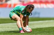 1 June 2024; Amee-Leigh Murphy of Ireland scores a try during the HSBC Women's SVNS 2024 Grand Finals Pool B match between Ireland and Fiji at Civitas Metropolitano Stadium in Madrid, Spain. Photo by Juan Gasparini/Sportsfile