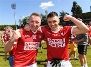 1 June 2024; Cork players Brian Hurley, left, and Sean Powter celebrate after the GAA Football All-Ireland Senior Championship Round 2 match between Cork and Donegal at Páirc Uí Rinn in Cork. Photo by Matt Browne/Sportsfile