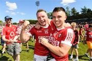 1 June 2024; Cork players Brian Hurley, left, and Sean Powter celebrate after the GAA Football All-Ireland Senior Championship Round 2 match between Cork and Donegal at Páirc Uí Rinn in Cork. Photo by Matt Browne/Sportsfile