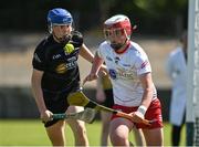 1 June 2024; Matthew Price of Tyrone in action against Michael McDonagh of Sligo during the Electric Ireland Corn Jerome O'Leary Celtic Challenge final match between Tyrone and Sligo at Fr Tierney Park in Ballyshannon, Donegal. Photo by Oliver McVeigh/Sportsfile