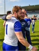 1 June 2024; Wicklow manager Oisín McConville celebrates with Mark Jackson after the Tailteann Cup Group 3 Round 4 match between Wicklow and Carlow at Parnell Park in Dublin. Photo by Daire Brennan/Sportsfile