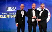 1 June 2024; Michael Fitzsimons of Clontarf FC is presented with the BDO Senior Club of the Year award by Ciarán Medlar of BDO during the 2024 Leinster Rugby Awards Ball at The InterContinental Hotel in Dublin. Photo by Harry Murphy/Sportsfile