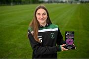 3 June 2024; Ellen Dolan of Peamount with her SSE Airtricity Women’s Premier Division Player of the Month Award for May 2024 Award at PRL Park in Greenogue, Dublin. Photo by David Fitzgerald/Sportsfile