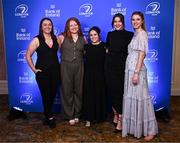 1 June 2024; Hayley Whyte, Kirsty McCrory, Sophie Bannon Niamh Ní Chonaill and Anouk Espiasse on arrival at the 2024 Leinster Rugby Awards Ball at The InterContinental Hotel in Dublin. Photo by Harry Murphy/Sportsfile