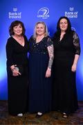 1 June 2024; Jacinta O'Rourke, Debbie Carty and Rachael O'Brien on arrival at the 2024 Leinster Rugby Awards Ball at The InterContinental Hotel in Dublin. Photo by Harry Murphy/Sportsfile