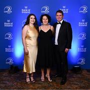 1 June 2024; Niamh Kelly, Claire Kilcline and Paul Cahill on arrival at the 2024 Leinster Rugby Awards Ball at The InterContinental Hotel in Dublin. Photo by Harry Murphy/Sportsfile