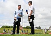 2 June 2024; RTE presenter Damien Lawlor, left, with pundit and former Kerry manager Éamonn Fitzmaurice before the GAA Football All-Ireland Senior Championship Round 2 match between Meath and Kerry at Páirc Tailteann in Navan, Meath. Photo by Stephen Marken/Sportsfile
