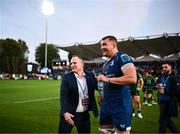 31 May 2024; Leinster senior communications & media manager Marcus Ó Buachalla and Ross Molony of Leinster after the United Rugby Championship match between Leinster and Connacht at the RDS Arena in Dublin. Photo by Harry Murphy/Sportsfile