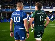 31 May 2024; Brothers Sam Prendergast of Leinster and Cian Prendergast of Connacht after the United Rugby Championship match between Leinster and Connacht at the RDS Arena in Dublin. Photo by Harry Murphy/Sportsfile