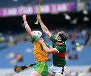 2 June 2024; Ruairi Campbell of Donegal is tackled by Conal Hession of Mayo during the Nickey Rackard Cup final match between Donegal and Mayo at Croke Park in Dublin. Photo by Ray McManus/Sportsfile