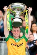 2 June 2024; The Donegal captain Conor Gartland lifts the Nickey Rackard Cup after the Nickey Rackard Cup final match between Donegal and Mayo at Croke Park in Dublin. Photo by Ray McManus/Sportsfile