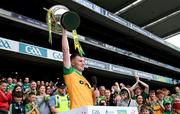 2 June 2024; Donegal captain Conor Gartland lifts the Nickey Rackard Cup after the Nickey Rackard Cup final match between Donegal and Mayo at Croke Park in Dublin. Photo by Ray McManus/Sportsfile