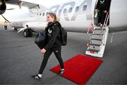 2 June 2024; Republic of Ireland's Erin McLaughlin at Bromma Stockholm Airport on the team's arrival in Sweden for their 2025 UEFA Women's European Championship Qualifier match on Tuesday. Photo by Stephen McCarthy/Sportsfile