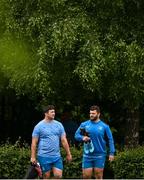 4 June 2024; Thomas Clarkson, left, and Michael Milne during Leinster Rugby squad training at UCD in Dublin. Photo by Ramsey Cardy/Sportsfile