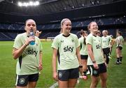 3 June 2024; Players, from left, Leanne Kiernan, Erin McLaughlin and Emily Murphy during a Republic of Ireland women's training session at Friends Arena in Stockholm, Sweden. Photo by Stephen McCarthy/Sportsfile
