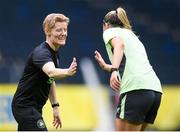 3 June 2024; Head coach Eileen Gleeson and Erin McLaughlin during a Republic of Ireland women's training session at Friends Arena in Stockholm, Sweden. Photo by Stephen McCarthy/Sportsfile