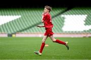 29 May 2024; Kieran Stack of Beaumont BNS, Blackrock, Cork, celebrates during the FAI Primary 5s Finals day at Aviva Stadium in Dublin. Photo by Stephen McCarthy/Sportsfile