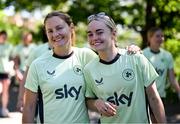 4 June 2024; Republic of Ireland's Kyra Carusa and Izzy Atkinson, right, during a team walk near their hotel before the 2025 UEFA Women's European Championship qualifying match between Sweden and Republic of Ireland at Friends Arena in Stockholm, Sweden. Photo by Stephen McCarthy/Sportsfile