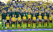 4 June 2024; The Republic of Ireland team, from left, Captain Katie McCabe, Courtney Brosnan, Louise Quinn, Caitlin Hayes, Megan Connolly, Ruesha Littlejohn, Jess Ziu, Aoife Mannion, Leanne Kiernan, Lily Agg and Kyra Carusa stand with mascots for the national anthems before the 2025 UEFA Women's European Championship qualifying match between Sweden and Republic of Ireland at Friends Arena in Stockholm, Sweden. Photo by Stephen McCarthy/Sportsfile