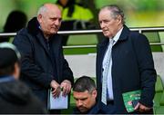 4 June 2024; Former FAI president Gerry McAnaney, left, and Virgin Media soccer analyst Brian Kerr before the international friendly match between Republic of Ireland and Hungary at Aviva Stadium in Dublin. Photo by Ben McShane/Sportsfile