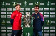 6 June 2024; Anto Breslin of St Patrick’s Athletic and Darryl Henderson of Ballyfermot United after the Sports Direct Men's FAI Cup Second Round draw at FAI Headquarters in Abbotstown, Dublin. Photo by Harry Murphy/Sportsfile