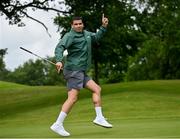 6 June 2024; Ireland 7s player Jordan Conroy celebrates during the Team Ireland Make a Difference Golf Day at The K Club in Straffan, Kildare.  Photo by David Fitzgerald/Sportsfile