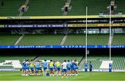 7 June 2024; Leinster players huddle during a Leinster Rugby captain's run at the Aviva Stadium in Dublin. Photo by Harry Murphy/Sportsfile