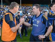 14 September 2013; Clare managers Donal Moloney, left, and Gerry O'Connor congratulate each other after the game. Bord Gáis Energy GAA Hurling Under 21 All-Ireland 'A' Championship Final, Antrim v Clare, Semple Stadium, Thurles, Co. Tipperary. Picture credit: Ray McManus / SPORTSFILE