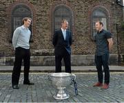 19 September 2013; Ronan Moran, Dublin Area Manager from Ulster Bank, with Fermanagh footballer Tommy McElroy, left, and Kerry footballer Darran O’Sullivan  in advance of the live broadcast of Ireland’s most popular sports radio show ‘Off the Ball’ at Vicar Street, Dublin on Thursday 19th September. The ‘Off The Ball Roadshow with Ulster Bank’, which has already been to Donegal, Kerry, Mayo and Cork will give GAA fans the opportunity to experience the multi award-winning show, where they will broadcast live from GAA haunts and clubs across the country. As part of their sponsorship of the GAA Football All-Ireland Senior Championship, Ulster Bank is, once again, giving GAA clubs across the country the opportunity to win support packages for their clubs. Ulster Bank GAA Force gives GAA clubs the opportunity to refurbish and upgrade their facilities, where one lucky GAA club will receive the top award of a support package worth €25,000. Four runners-up (one from each province) will also receive a support package worth €5,000. GAA clubs can enter Ulster Bank GAA Force at www.ulsterbank.com/gaa until Friday 20th September. Vicar Street, Dublin. Picture credit: Matt Browne / SPORTSFILE