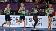 7 June 2024; Ireland Mixed 4x400m competitors, from left, Chris O'Donnell, Thomas Barr, Rhasidat Adeleke, and Sharlene Mawdsley before competing in the Mixed 4x400m Relay final during day one of the 2024 European Athletics Championships at the Stadio Olimpico in Rome, Italy. Photo by Sam Barnes/Sportsfile
