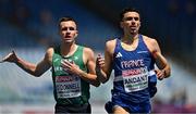 8 June 2024; Chris O'Donnell of Ireland, left, and Téo Andant of France compete in round one of the men's 400m during day two of the 2024 European Athletics Championships at the Stadio Olimpico in Rome, Italy. Photo by Sam Barnes/Sportsfile