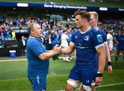 8 June 2024; Ulster head coach Richie Murphy and Josh van der Flier of Leinster after the United Rugby Championship quarter-final match between Leinster and Ulster at the Aviva Stadium in Dublin. Photo by Harry Murphy/Sportsfile