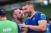 8 June 2024; Ed Byrne, left, and Ross Molony of Leinster after the United Rugby Championship quarter-final match between Leinster and Ulster at Aviva Stadium in Dublin. Photo by Ramsey Cardy/Sportsfile