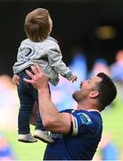 8 June 2024; Cian Healy of Leinster with his son Beau after the United Rugby Championship quarter-final match between Leinster and Ulster at Aviva Stadium in Dublin. Photo by Ramsey Cardy/Sportsfile