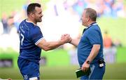 8 June 2024; Ulster head coach Richie Murphy, right, and Cian Healy of Leinster after the United Rugby Championship quarter-final match between Leinster and Ulster at Aviva Stadium in Dublin. Photo by Ramsey Cardy/Sportsfile