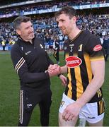 8 June 2024; Kilkenny manager Derek Lyng and Huw Lawlor after their side's victory in the Leinster GAA Hurling Senior Championship final match between Dublin and Kilkenny at Croke Park in Dublin. Photo by Seb Daly/Sportsfile