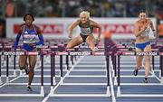 8 June 2024; Sarah Lavin of Ireland, centre, in action against eventual winner Cyréna Samba-Mayela of France, left, and Nadine Visser of Netherlands in the women's 100m hurdles final during day two of the 2024 European Athletics Championships at the Stadio Olimpico in Rome, Italy. Photo by Sam Barnes/Sportsfile