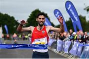 9 June 2024; Hugh Armstrong of Ballina AC, Mayo, crosses the line to win the 2024 Irish Life Dublin Race Series Corkagh Park 5 Mile at Corkagh Park in Dublin. Photo by Seb Daly/Sportsfile