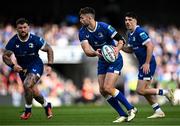 8 June 2024; Ross Byrne of Leinster, centre, with Andrew Porter and Jimmy O'Brien during the United Rugby Championship quarter-final match between Leinster and Ulster at the Aviva Stadium in Dublin. Photo by Harry Murphy/Sportsfile